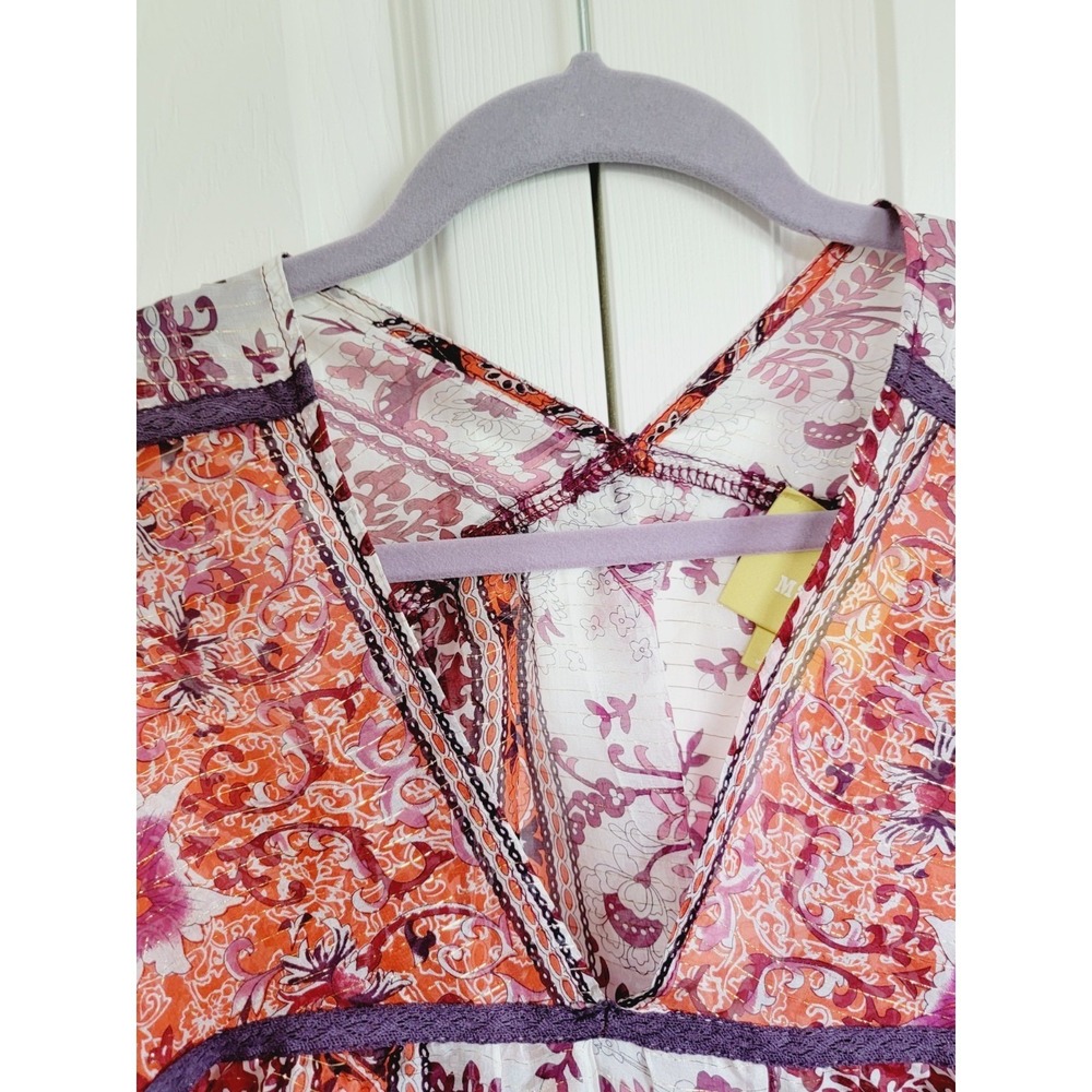 Maeve Anthropologie S Silk Paisley Metallic Stripe Blouse Orange Purple Small‎ - Picture 6 of 15